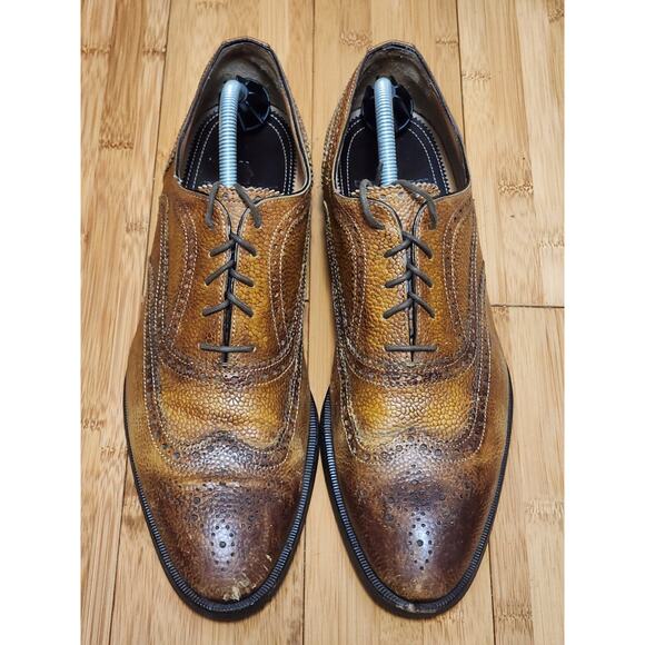 DI BIANCO SPQR Pebbled Leather Lace Up Wingtip Dress Shoes Men\'s 10 Brown ITALY main image 7